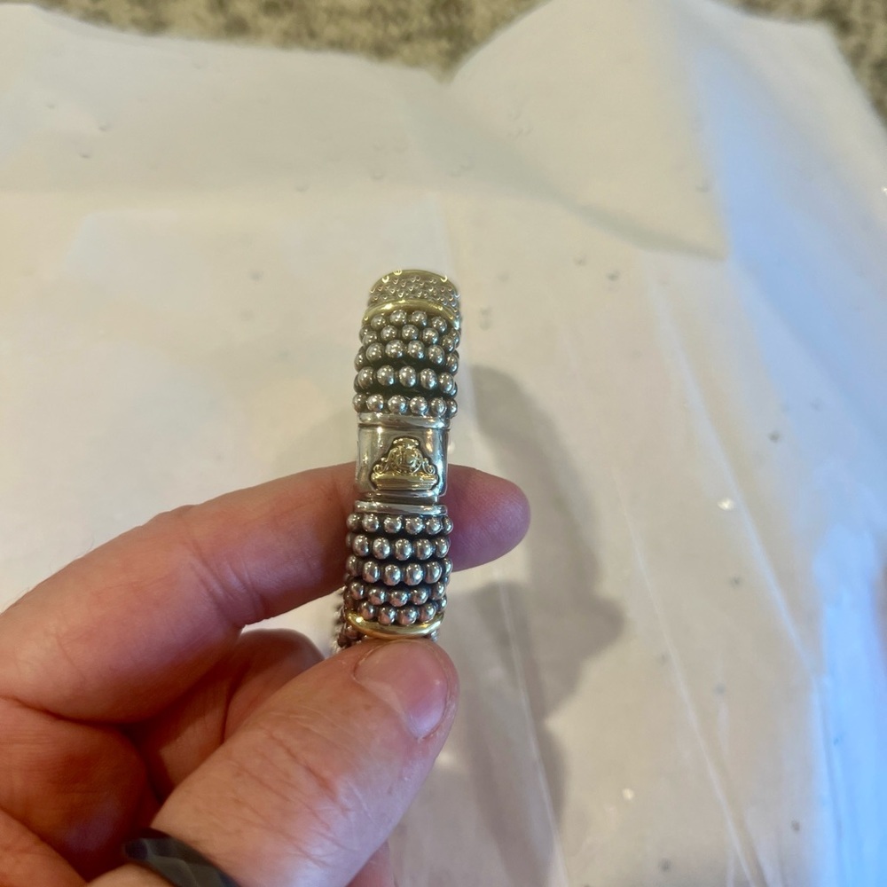 LAGOS Silver Beaded Bracelet with Gold Bands - Picture 10 of 11